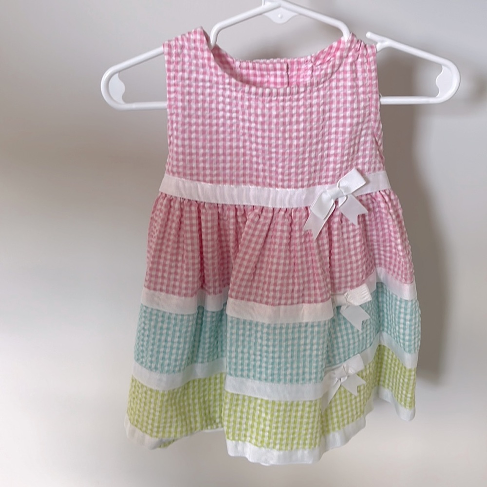 EASTER dress 12 months seersucker dress colorful pink blue and green